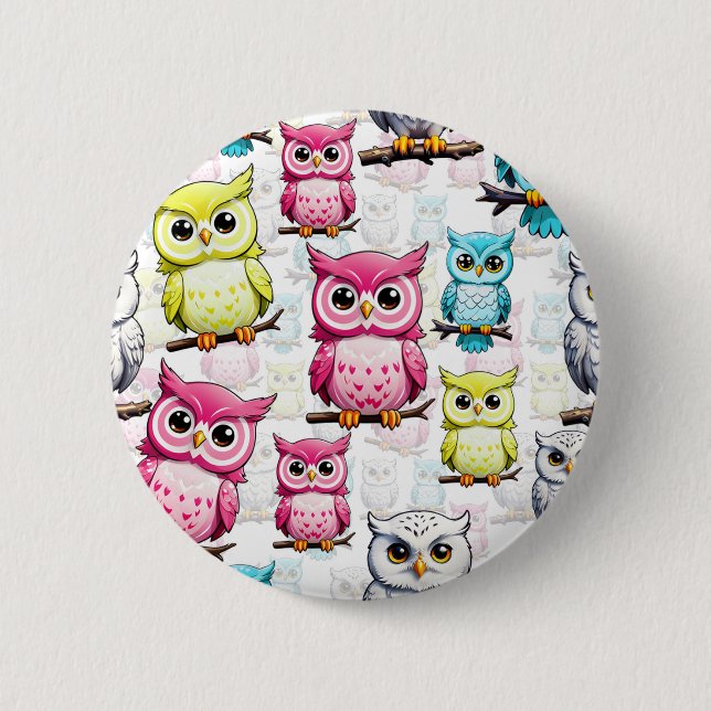 Colourful Owl Birds White Background Pattern  6 Cm Round Badge (Front)