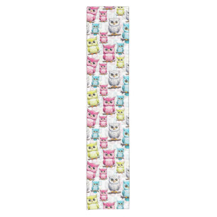 Colourful Owl Birds White Background Pattern Short Table Runner