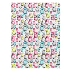 Colourful Owl Birds White Background Pattern Tablecloth