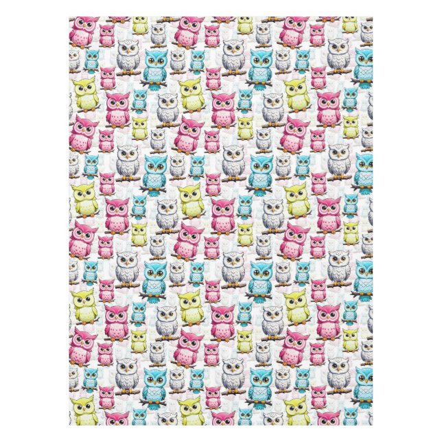Colourful Owl Birds White Background Pattern  Tablecloth (Front)