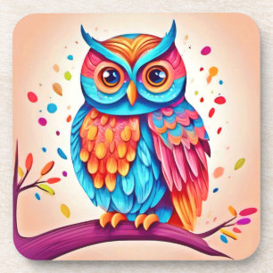 Colourful Owl Branch Art Coaster