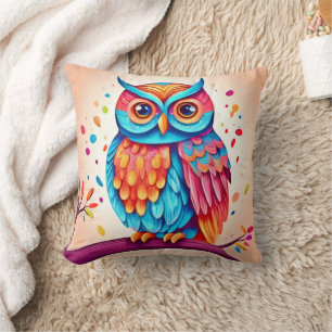 Colourful Owl Branch Art Cushion
