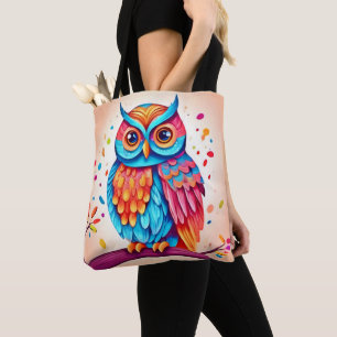 Colourful Owl Branch Art Tote Bag