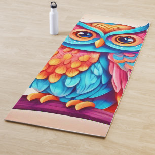 Colourful Owl Branch Art Yoga Mat