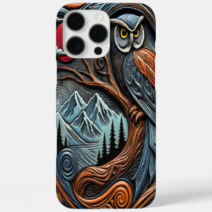 Colourful Owl Design With Mountains and Sunset iPhone 16 Pro Max Case