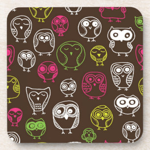 Colourful owl doodle background pattern coaster
