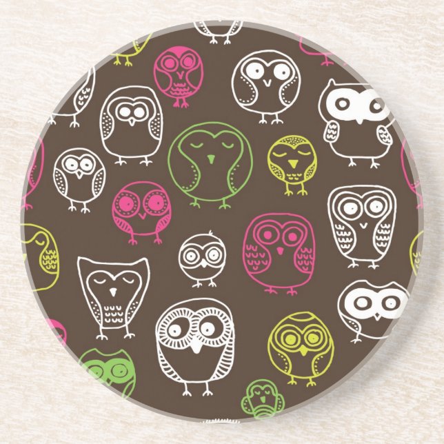 Colourful owl doodle background pattern coaster (Front)