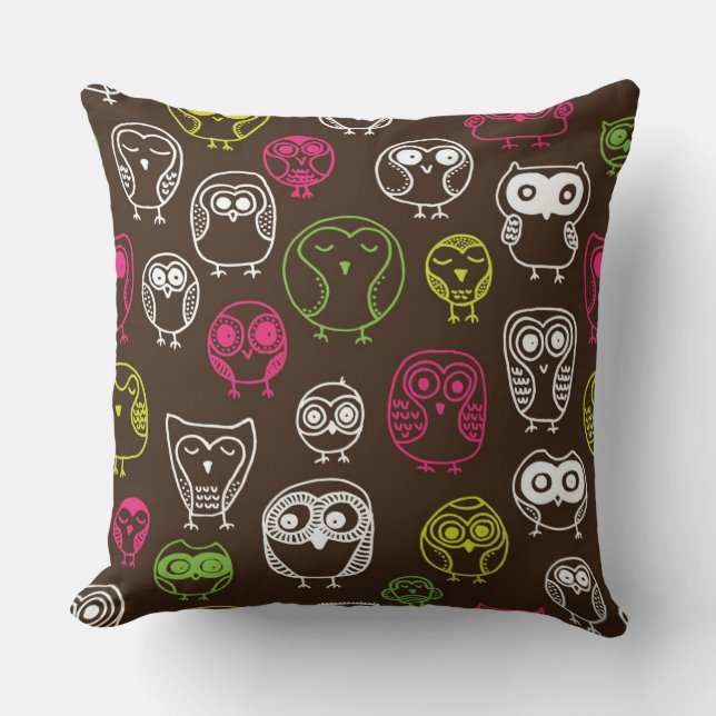 Colourful owl doodle background pattern cushion (Front)