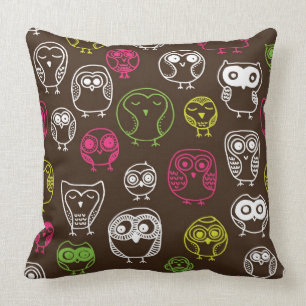 Colourful owl doodle background pattern cushion
