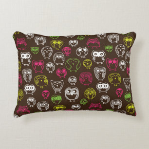 Colourful owl doodle background pattern decorative cushion