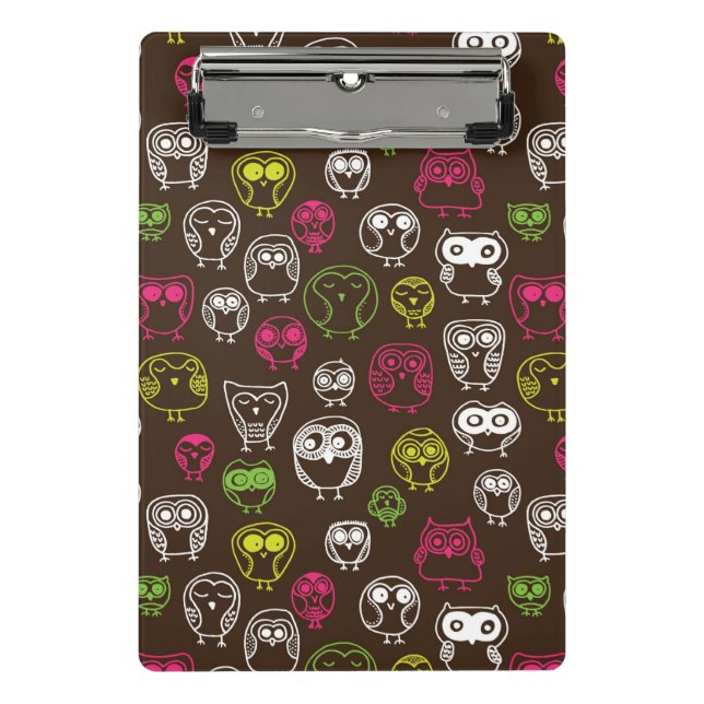 Colourful owl doodle background pattern mini clipboard (Front)