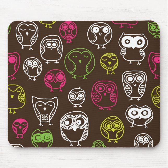 Colourful owl doodle background pattern mouse pad (Front)
