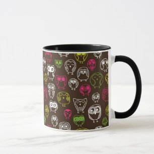 Colourful owl doodle background pattern mug
