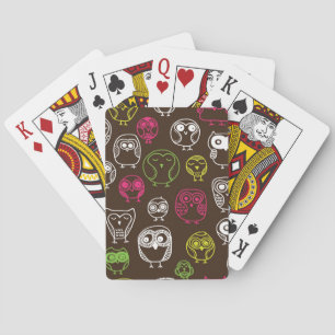 Colourful owl doodle background pattern playing cards