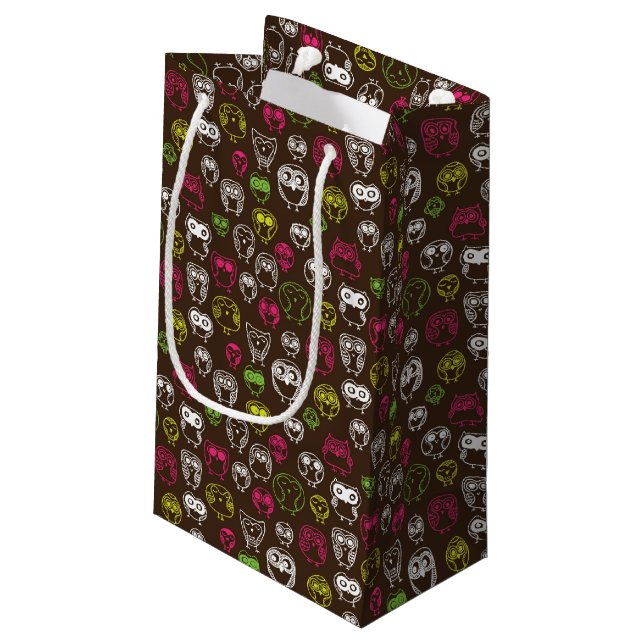 Colourful owl doodle background pattern small gift bag (Back Angled)