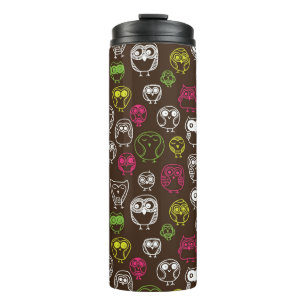 Colourful owl doodle background pattern thermal tumbler