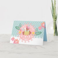 Colourful  Owl Happy Birthday Card