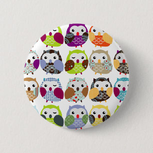 Colourful Owl Pattern 6 Cm Round Badge