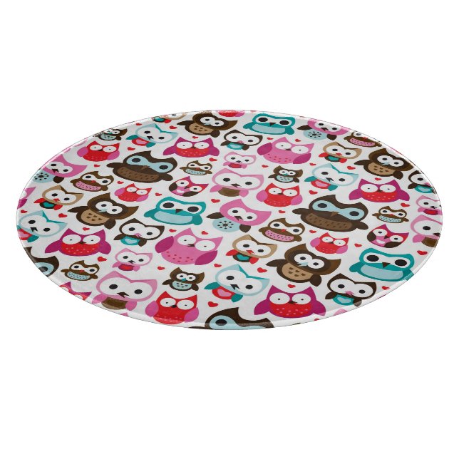colourful owl pattern cutting board (Corner)