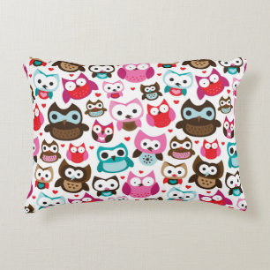 colourful owl pattern decorative cushion