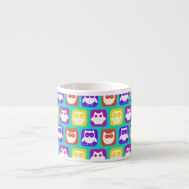 Colourful Owl Pattern Espresso Cup (Front)