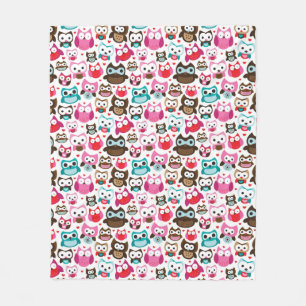 colourful owl pattern fleece blanket