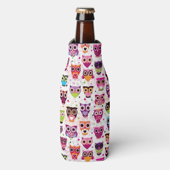 Colourful Owl Pattern For Kids 2 Bottle Cooler (Bottle Front)