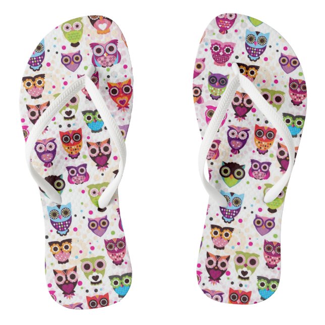 Colourful Owl Pattern For Kids 2 Thongs (Footbed)