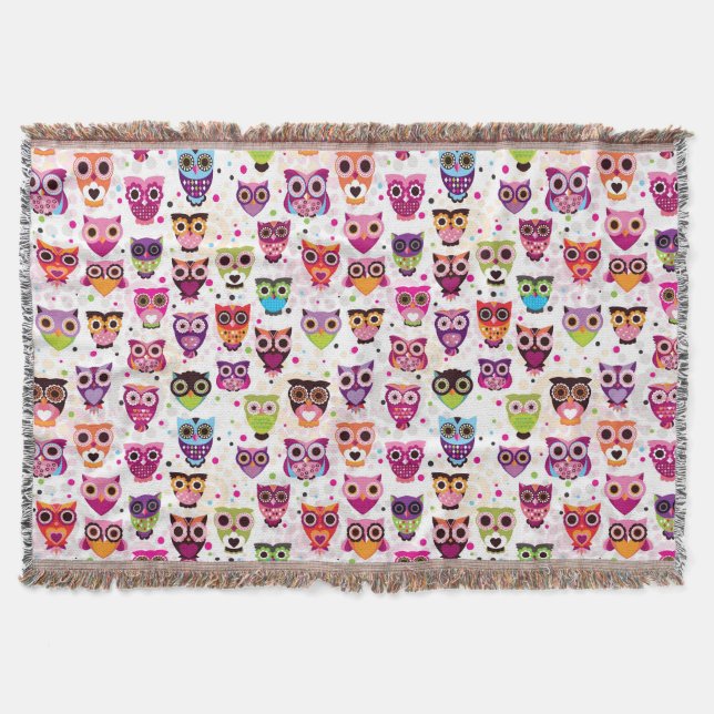 Colourful Owl Pattern For Kids 2 Throw Blanket (Front)