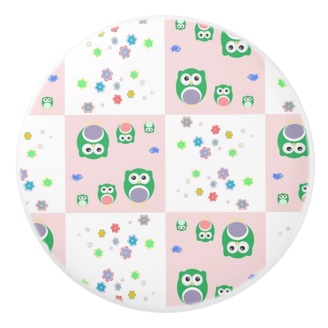 Colourful Owl Pattern For Kids Ceramic Knob (Front)