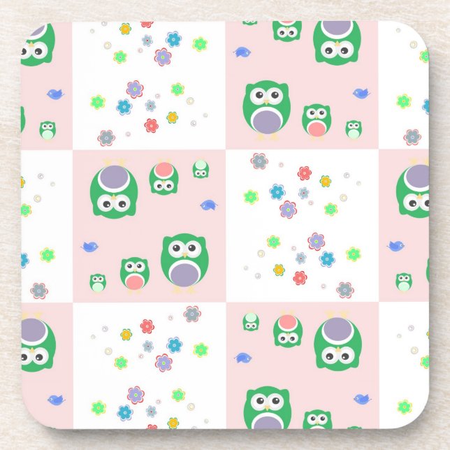 Colourful Owl Pattern For Kids Coaster (Front)