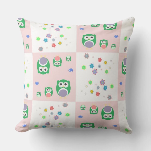 Colourful Owl Pattern For Kids Cushion (Front)