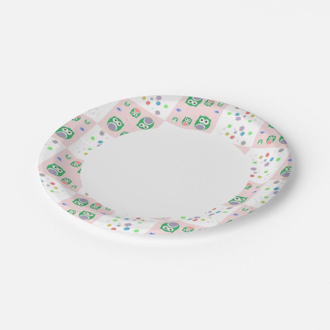 Colourful Owl Pattern For Kids Paper Plate (Angled)