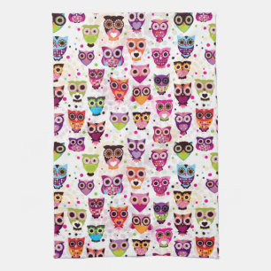 Colourful Owl Pattern For Kids Tea Towel
