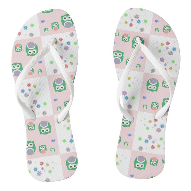 Colourful Owl Pattern For Kids Thongs (Footbed)