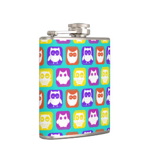 Colourful Owl Pattern Hip Flask