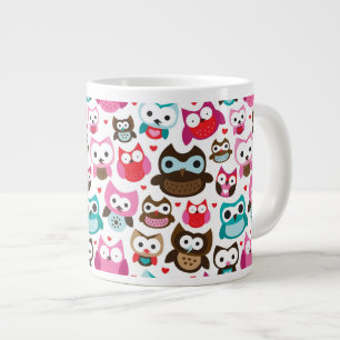 colourful owl pattern large coffee mug