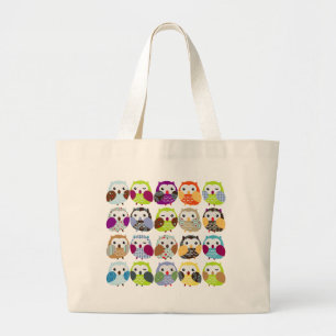 Colourful Owl Pattern Large Tote Bag
