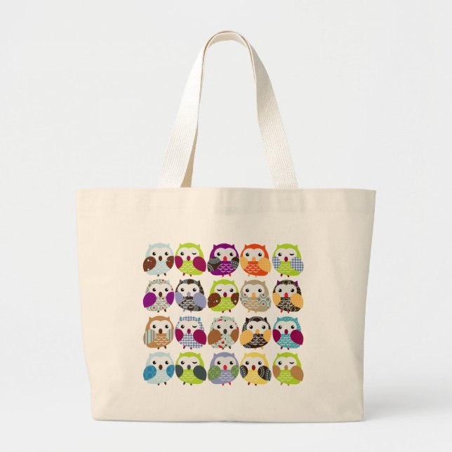 Colourful Owl Pattern Large Tote Bag (Front)