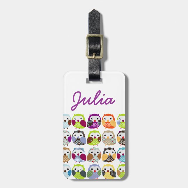 Colourful Owl Pattern Luggage Tag (Front Vertical)