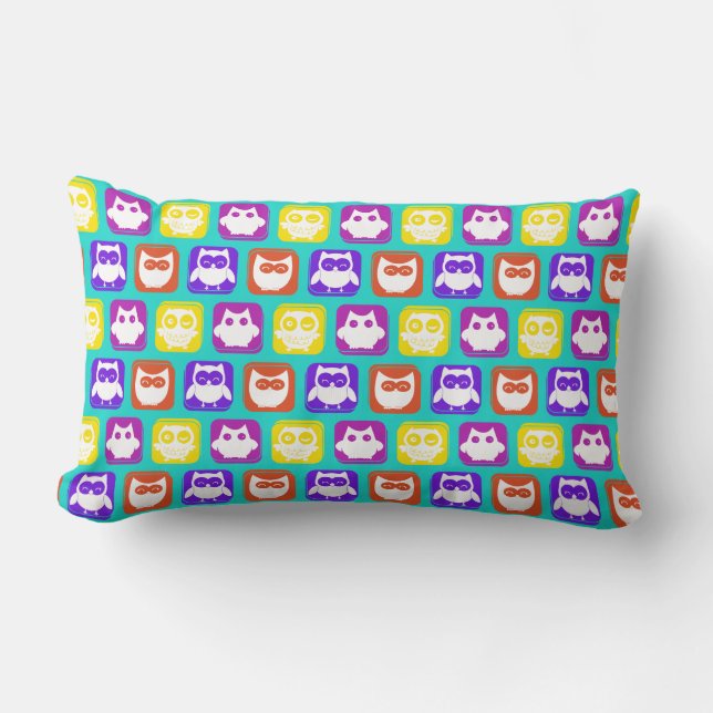 Colourful Owl Pattern Lumbar Cushion (Front)