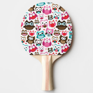 colourful owl pattern ping pong paddle