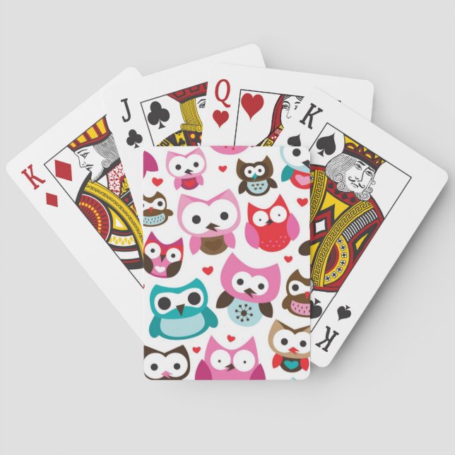 colourful owl pattern playing cards (Back)