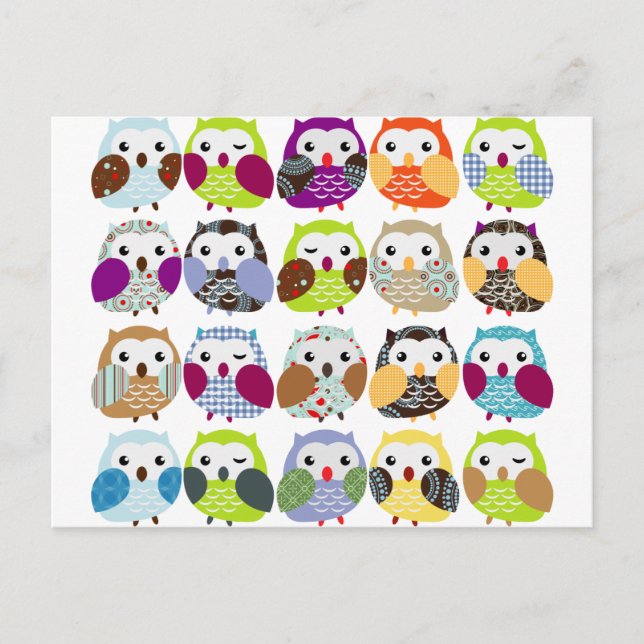 Colourful Owl Pattern Postcard (Front)