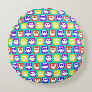 Colourful Owl Pattern Round Cushion