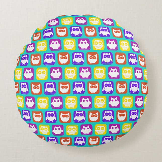 Colourful Owl Pattern Round Cushion (Front)