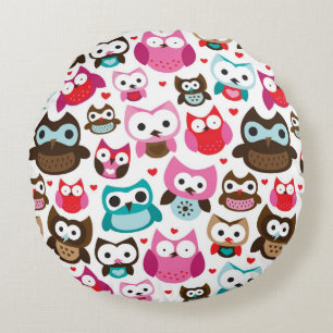 colourful owl pattern round cushion