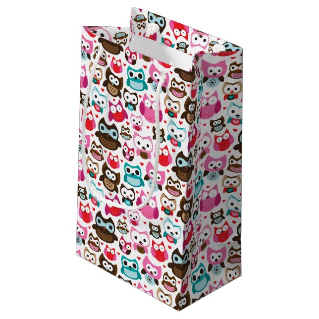 colourful owl pattern small gift bag (Back Angled)