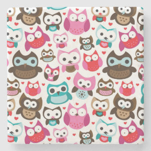 colourful owl pattern stone coaster