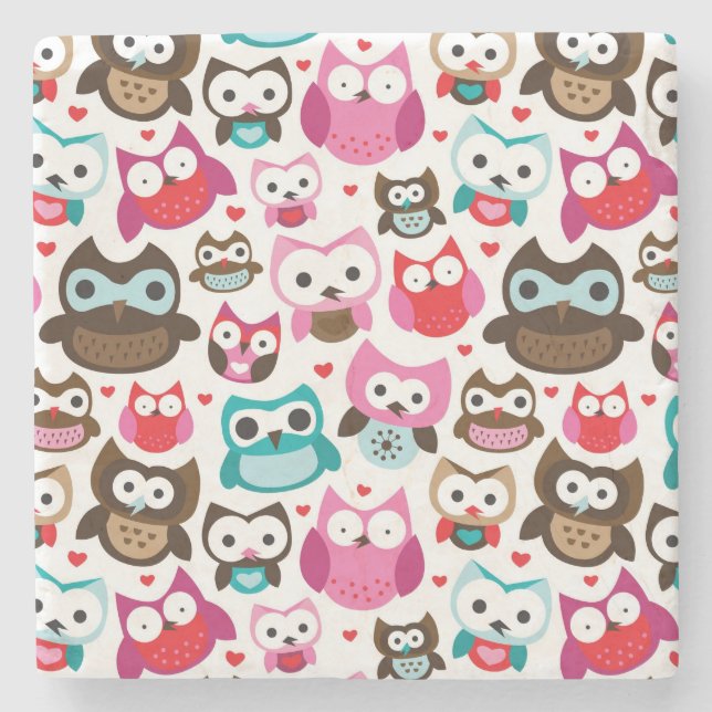colourful owl pattern stone coaster (Front)
